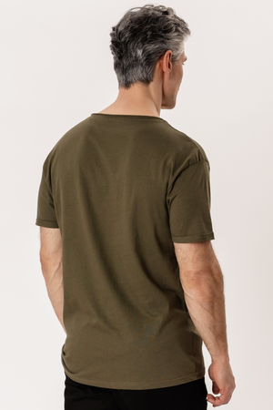 T-shirt met diepe hals - Gemêleerd groen