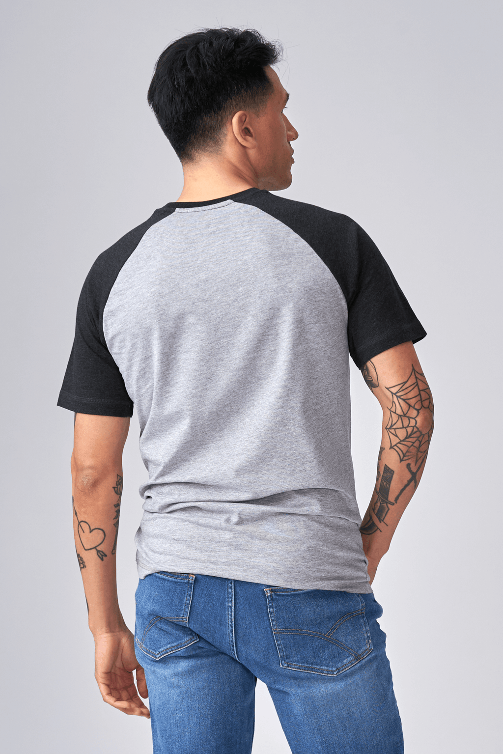 Basic Raglan T-shirt-zwart-licht grijs