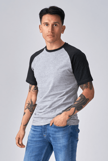 Basic Raglan T-shirt-zwart-licht grijs