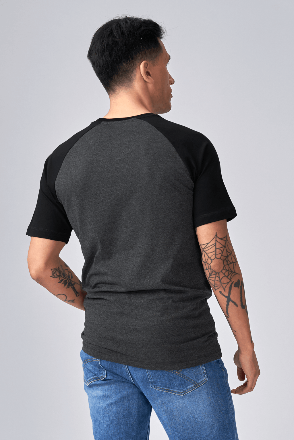 Basic Raglan T-shirt-Zwart-donker grijs