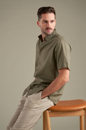 Short Sleeve Linen Shirt - Army