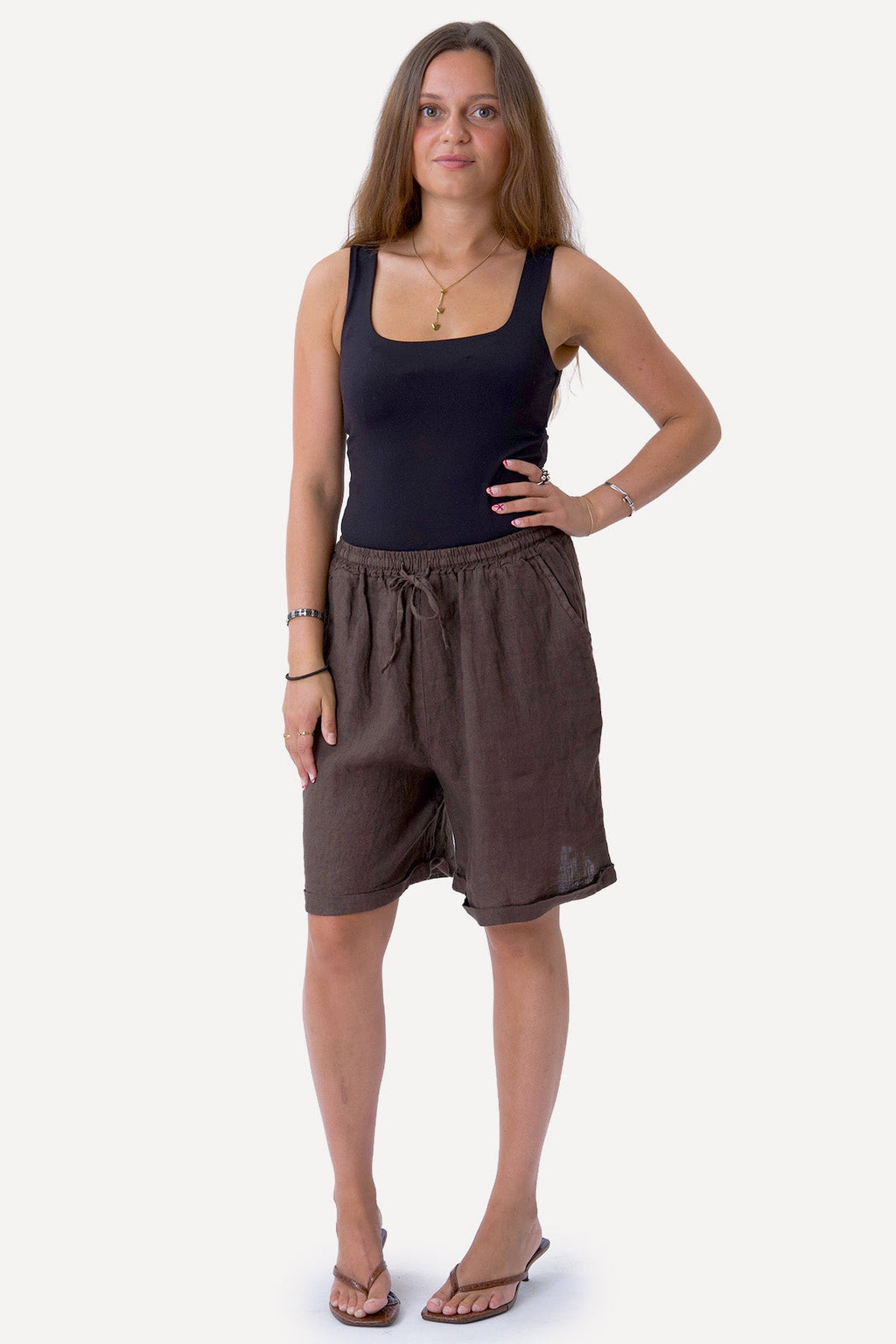 Linnen Shorts - Bruin