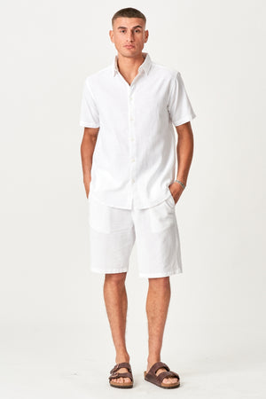 Linnen set shirt met korte mouwen + linnen Shorts - Wit (pakketdeal)