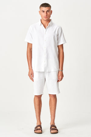 Linnen set shirt met korte mouwen + linnen Shorts - Wit (pakketdeal)