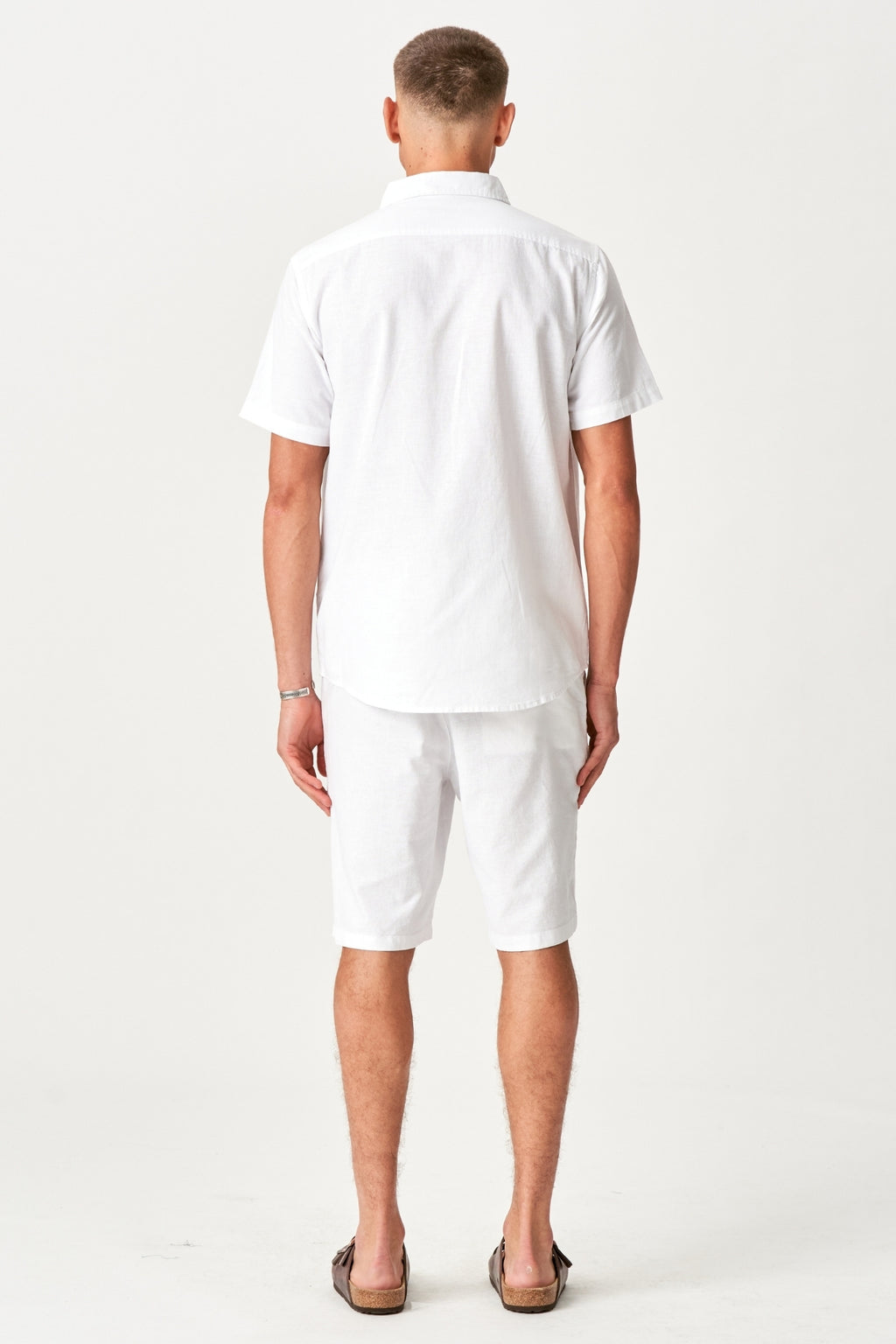 Linnen set shirt met korte mouwen + linnen Shorts - Wit (pakketdeal)