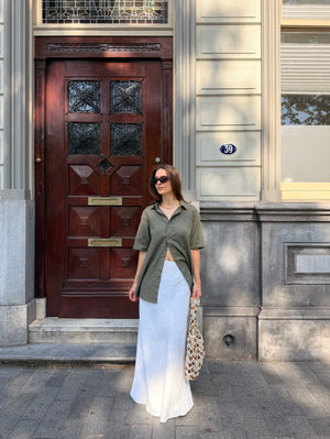 Korte mouw linnen shirt - leger
