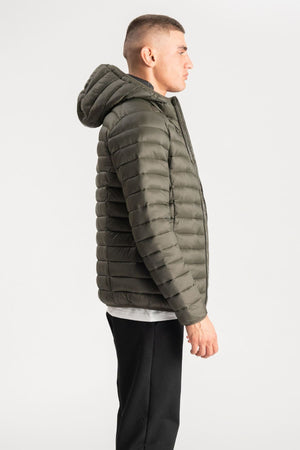 Lichte Pufferjas met capuchon - Olijf