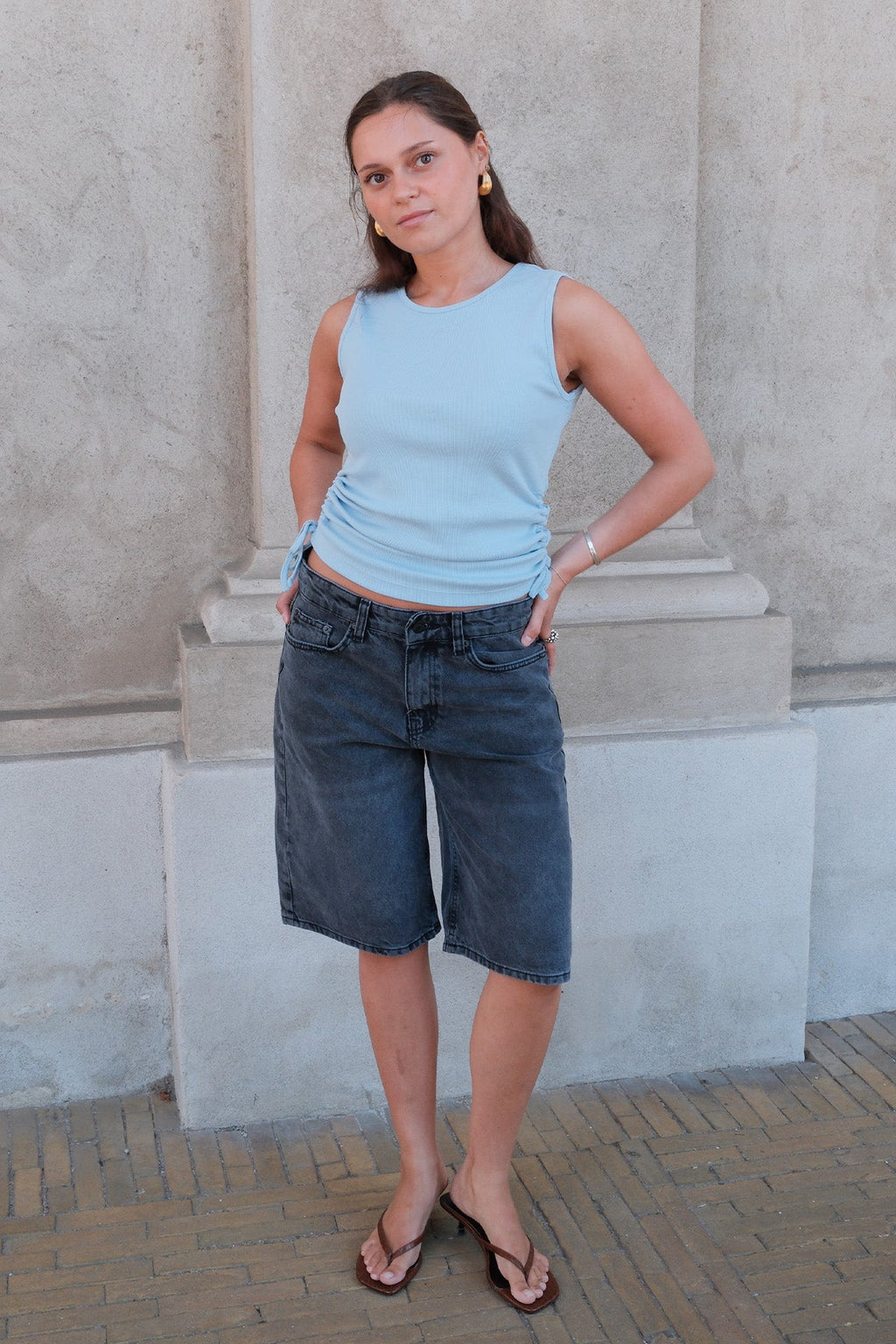 Kennedy top met O-hals - kasjmierblauw