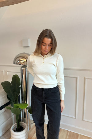 Poloshirt met lange mouwen - Ecru