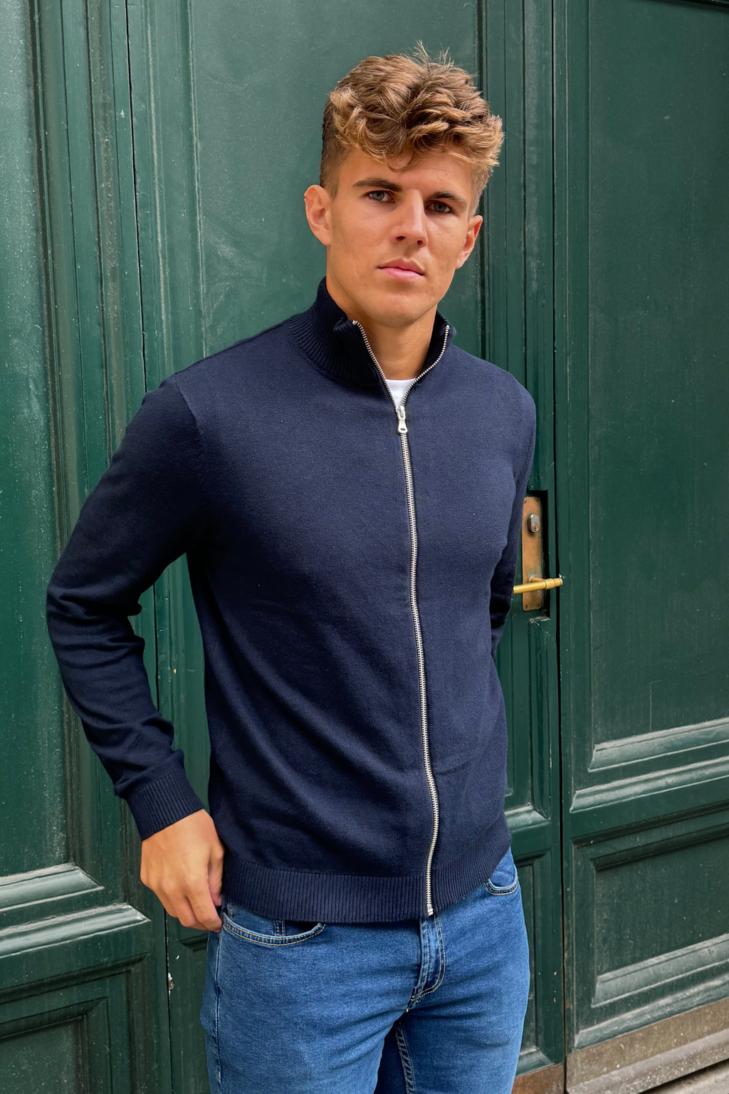 Pullover Zip Cardigan - Navy