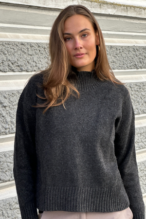 Oversized gebreide polo -neck trui - donkergrijze melange