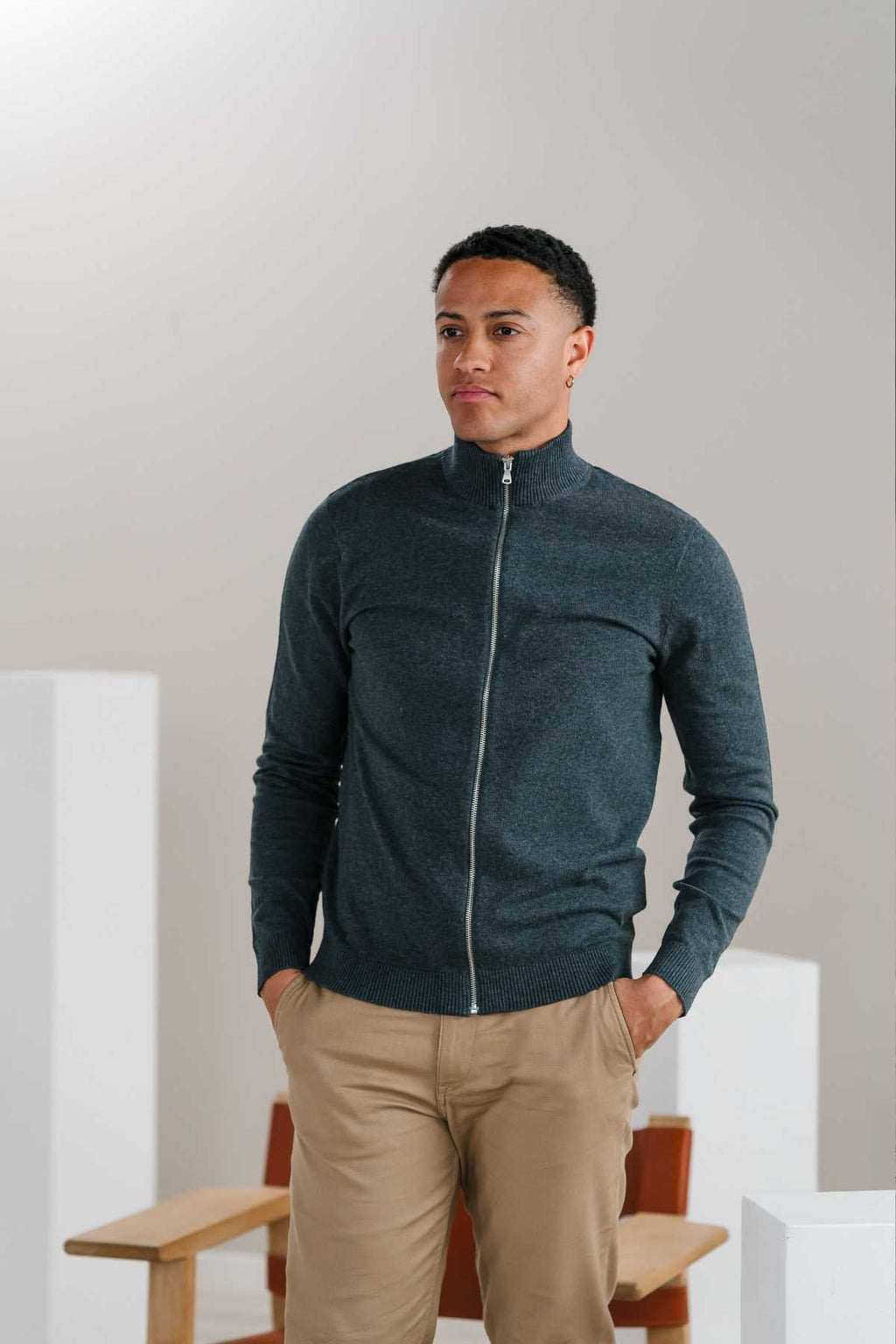 Pullover vest met rits - Charcoal Melange