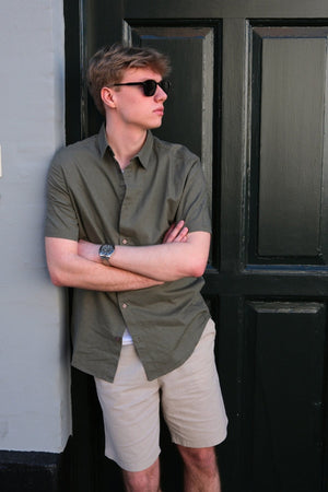 Short Sleeve Linen Shirt - Army