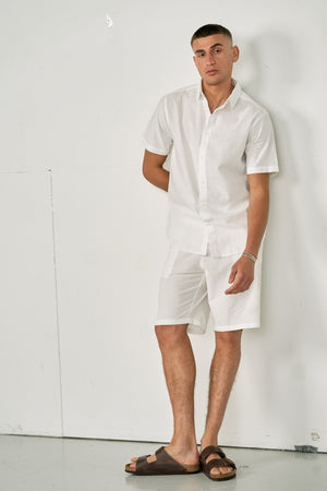 Linnen set shirt met korte mouwen + linnen Shorts - Wit (pakketdeal)