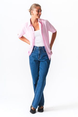 Korte mouw linnen shirt - licht rood