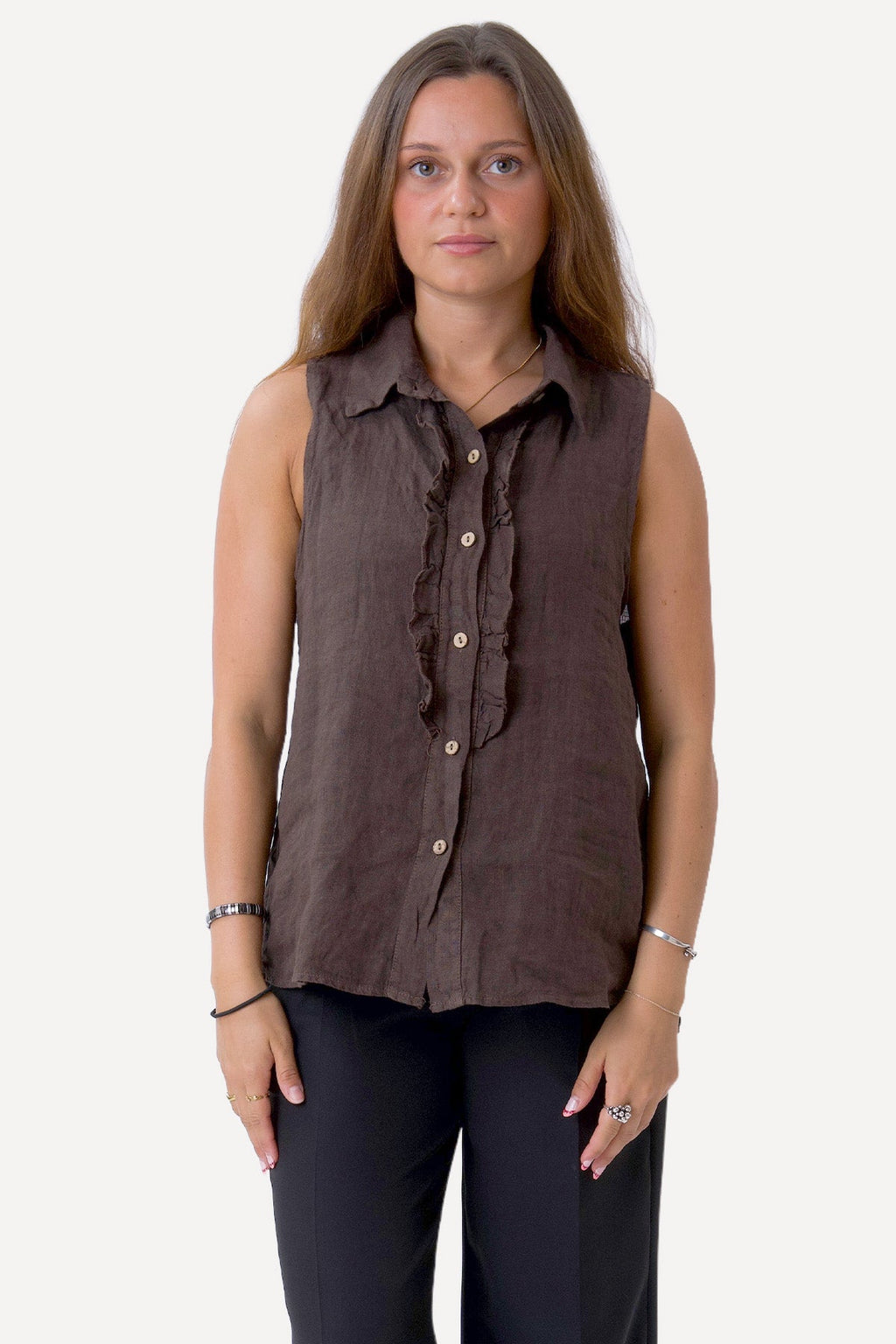 Mio linnen top - bruin
