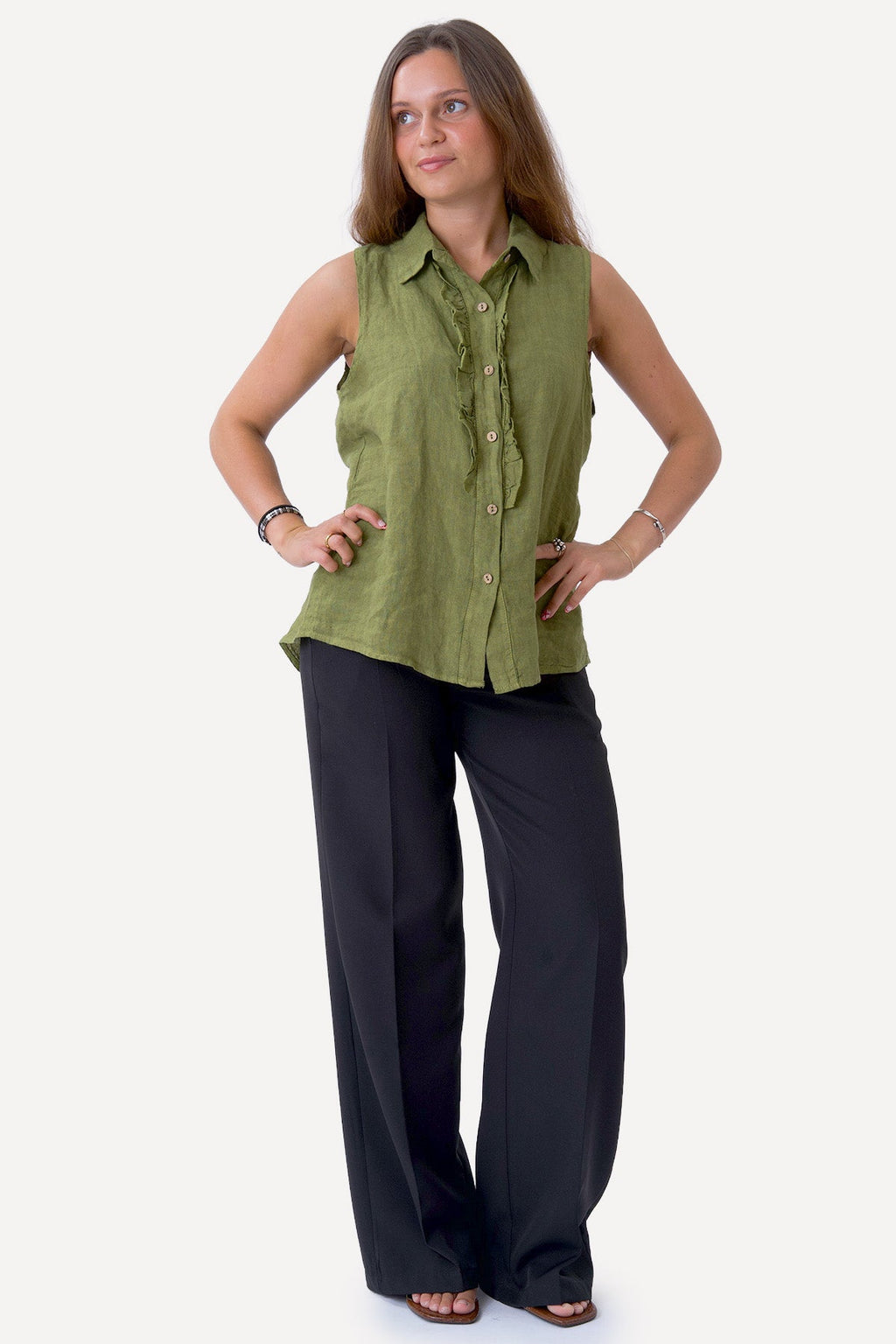 Mio Linen Top - Olive