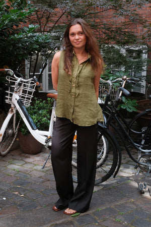 Mio Linen Top - Olive