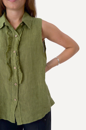 Mio Linen Top - Olive