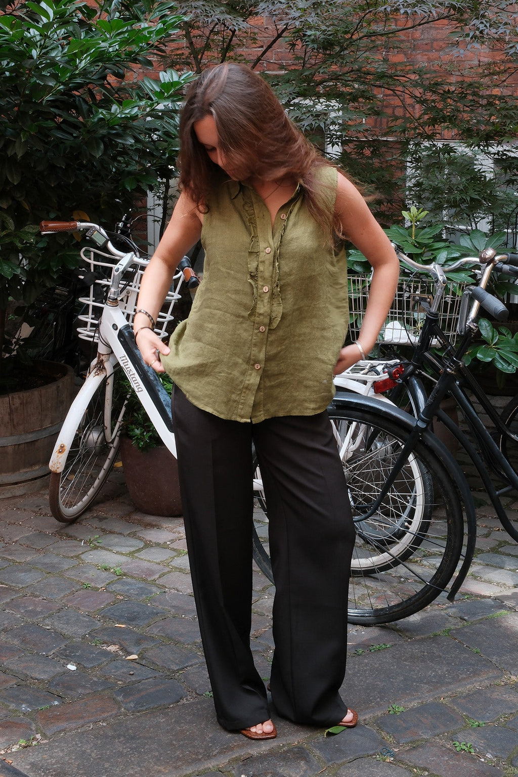 Mio Linen Top - Olive