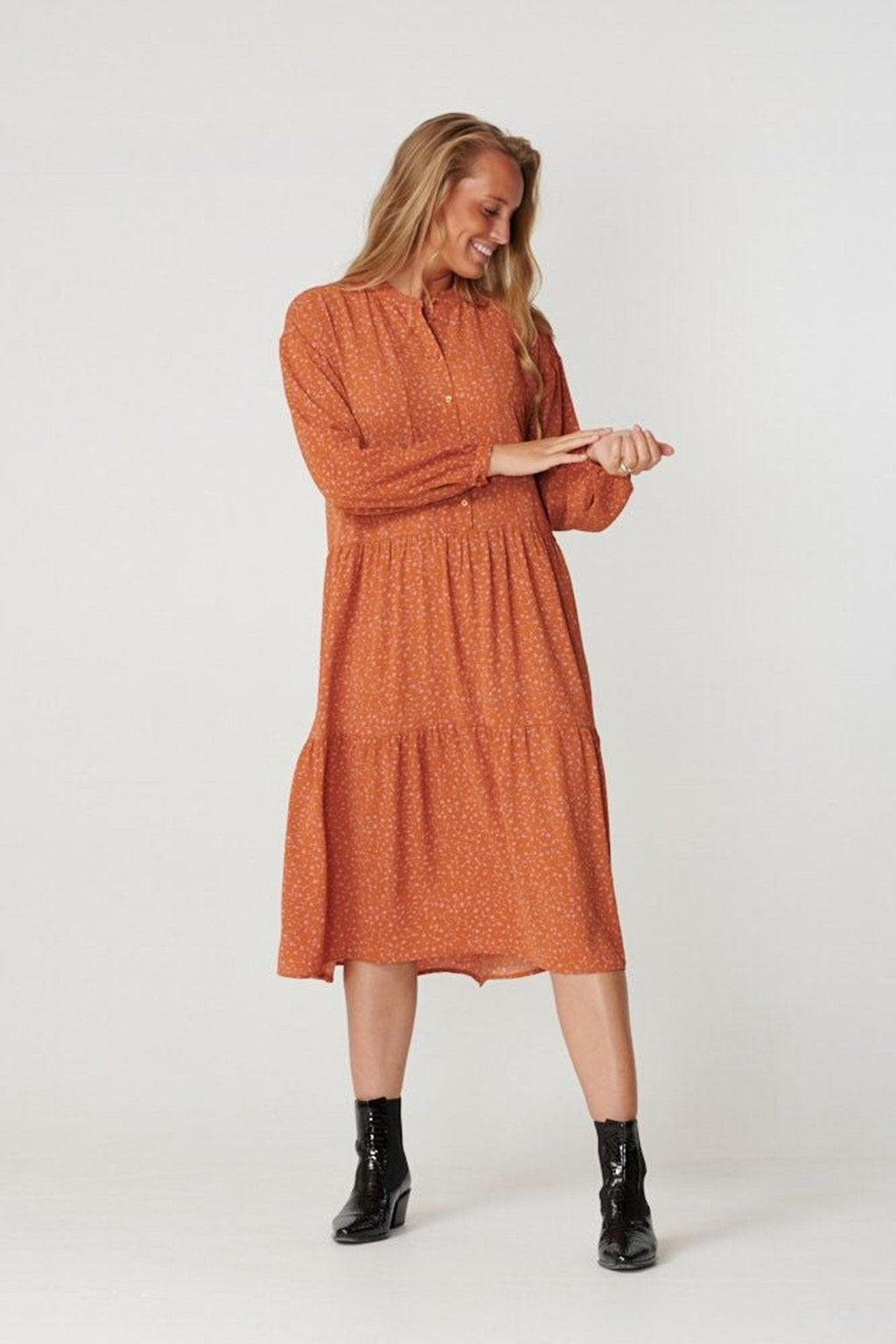 Sara lange mouwen jurk - Rosa