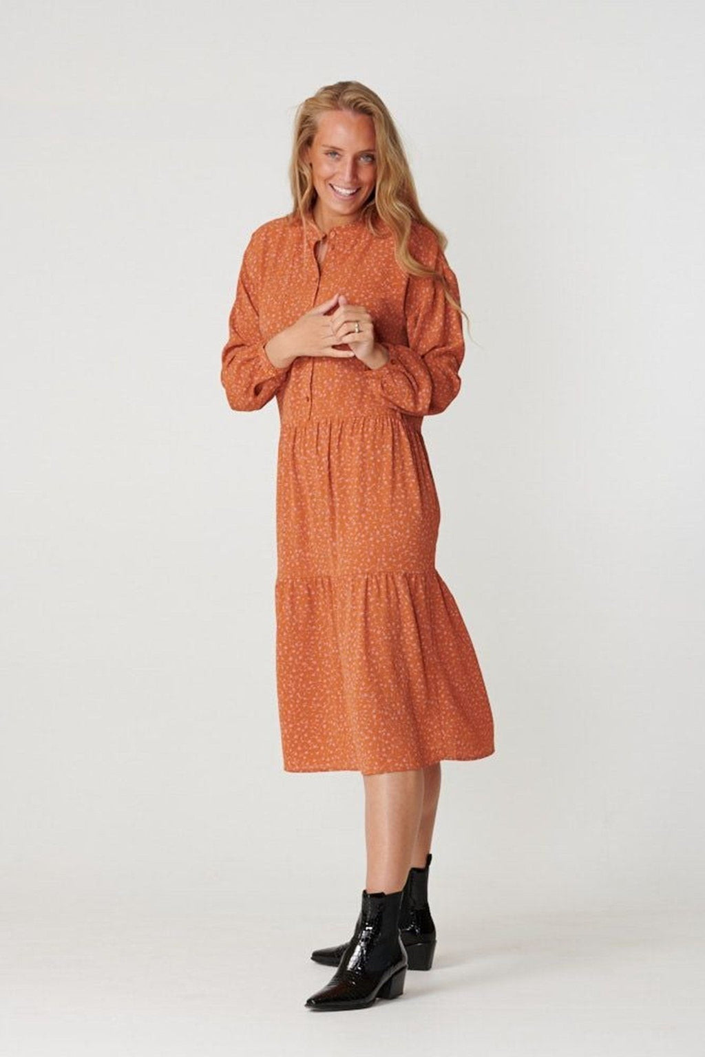 Sara lange mouwen jurk - Rosa