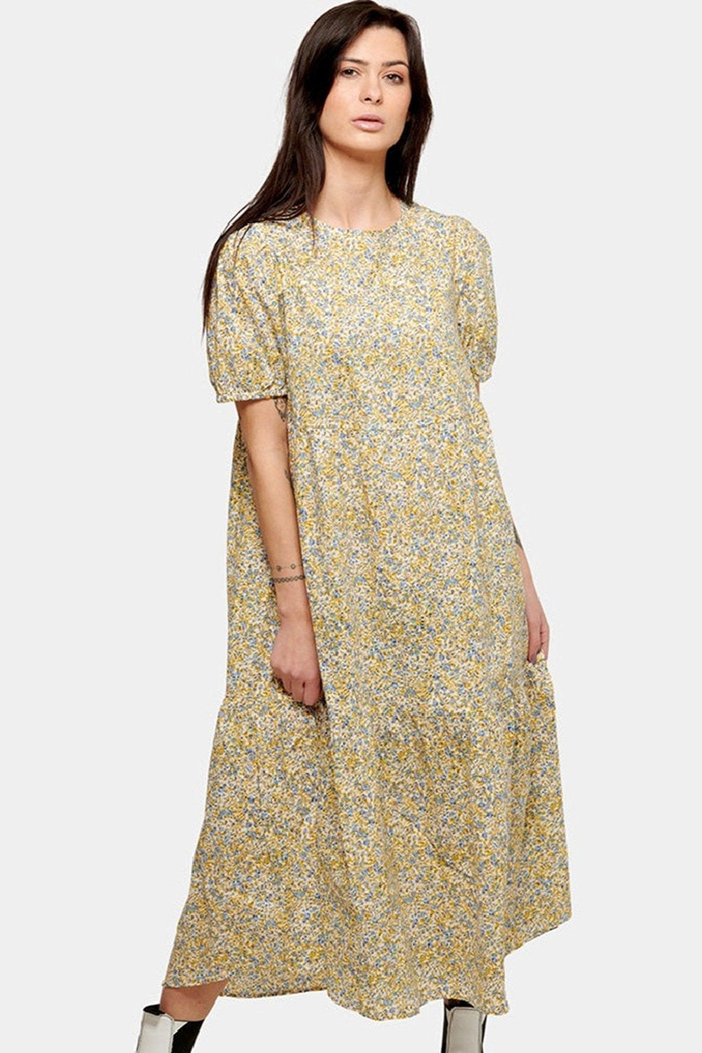 Sofie Long Dress - Blue & Yellow Floral