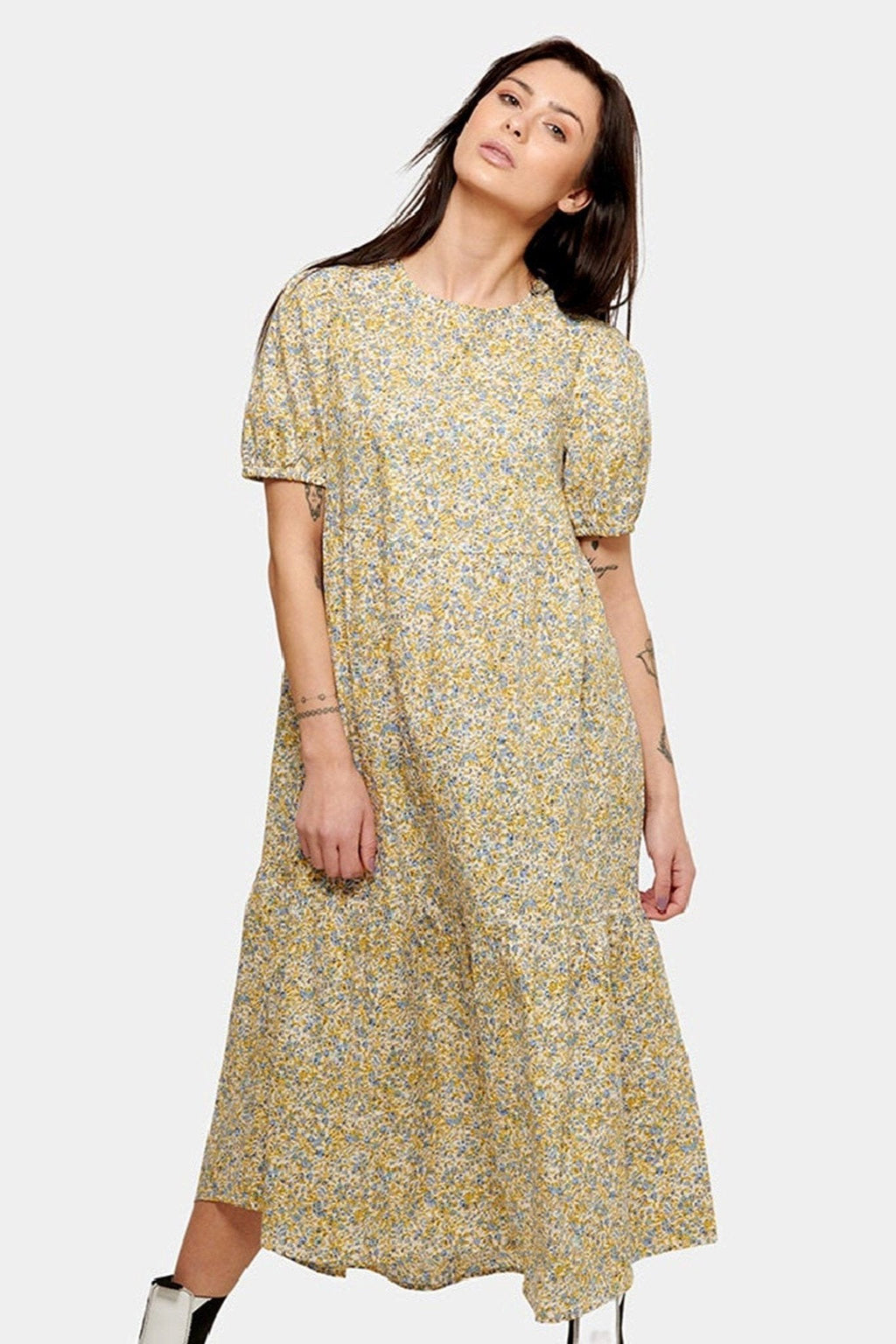 Sofie Long Dress - Blue & Yellow Floral