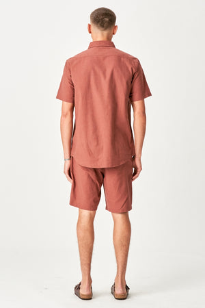 Linnen set shirt met korte mouwen + linnen Shorts - Terracotta (pakketdeal)