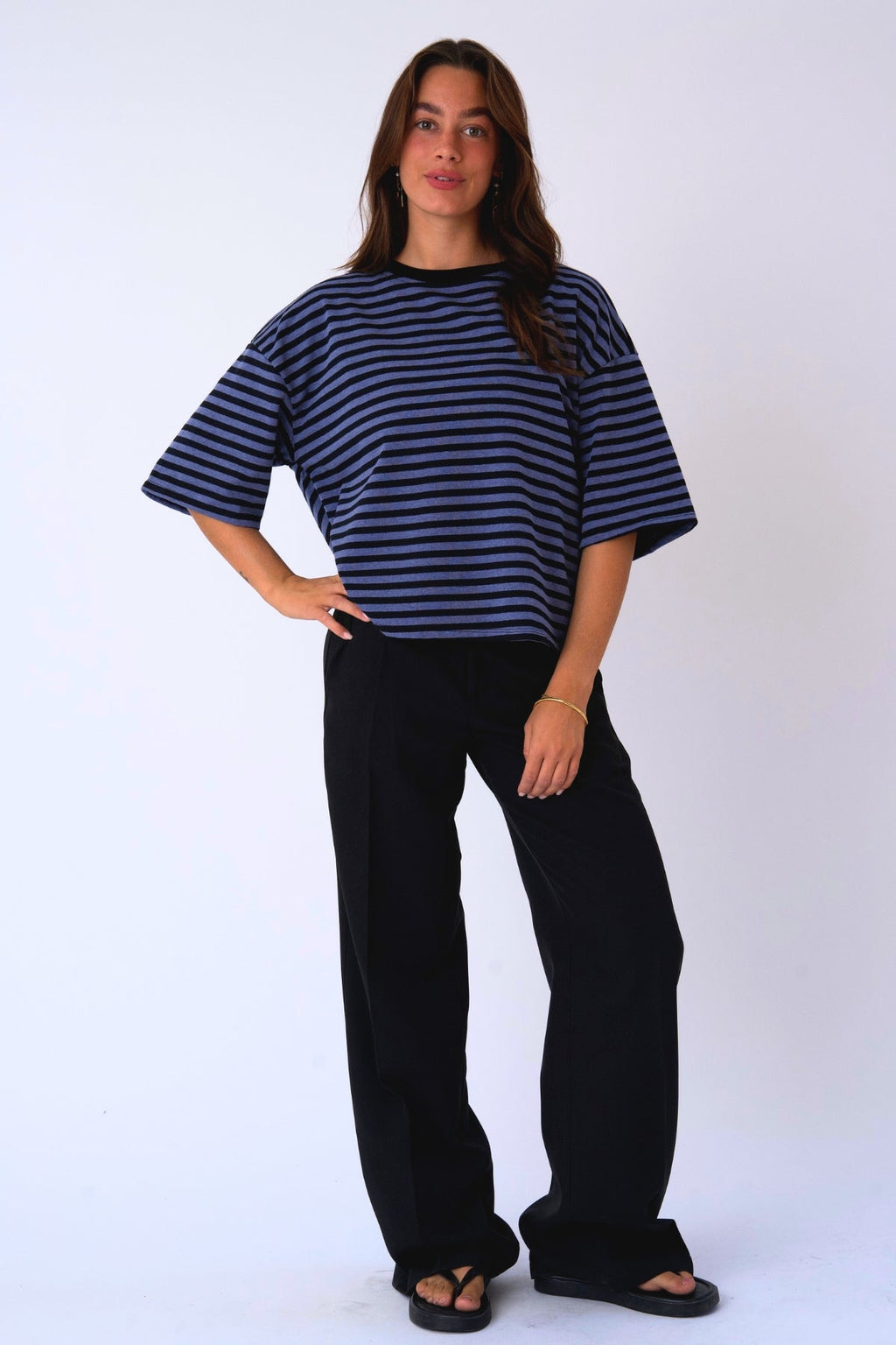 Zoe blouse - zwart/denimblauw