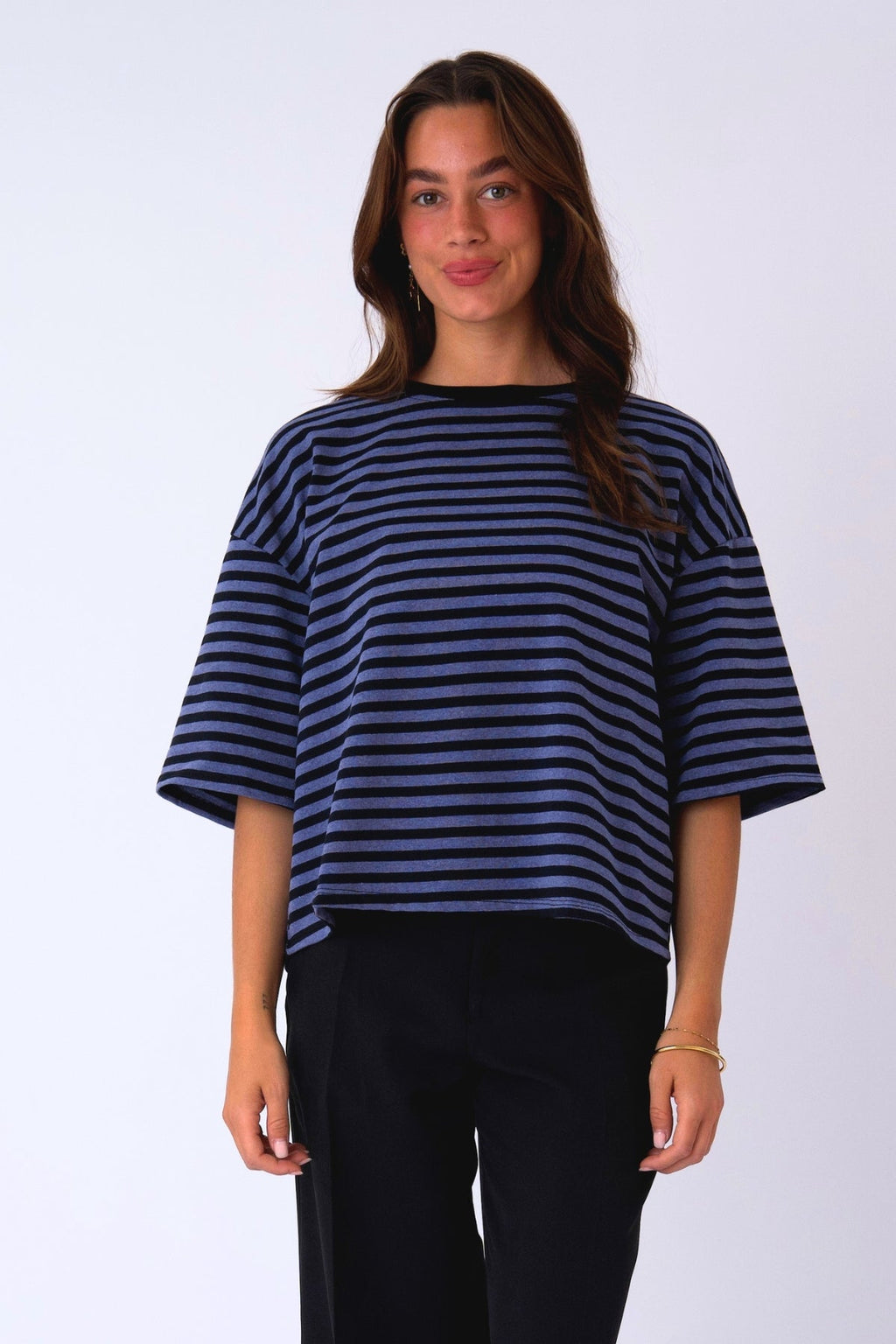 Zoe blouse - zwart/denimblauw