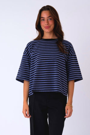 Zoe blouse - zwart/denimblauw