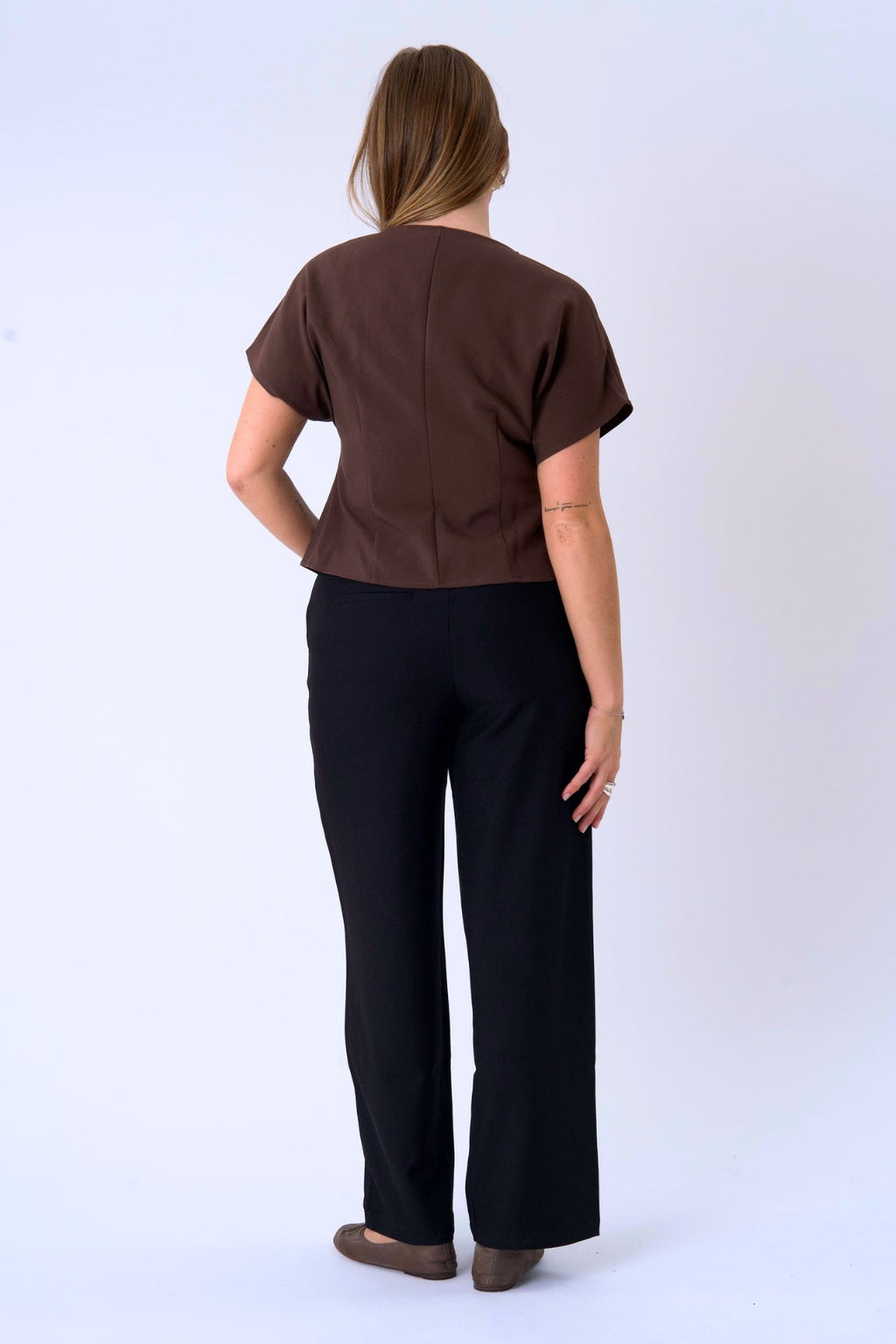 SonjaV-Neck Top - Chocolate Martini - Silver Button