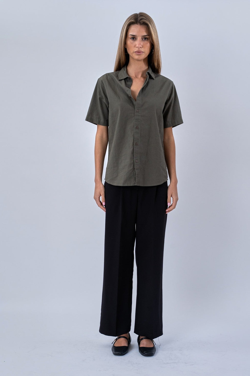 Short Sleeve Linen Shirt - Army