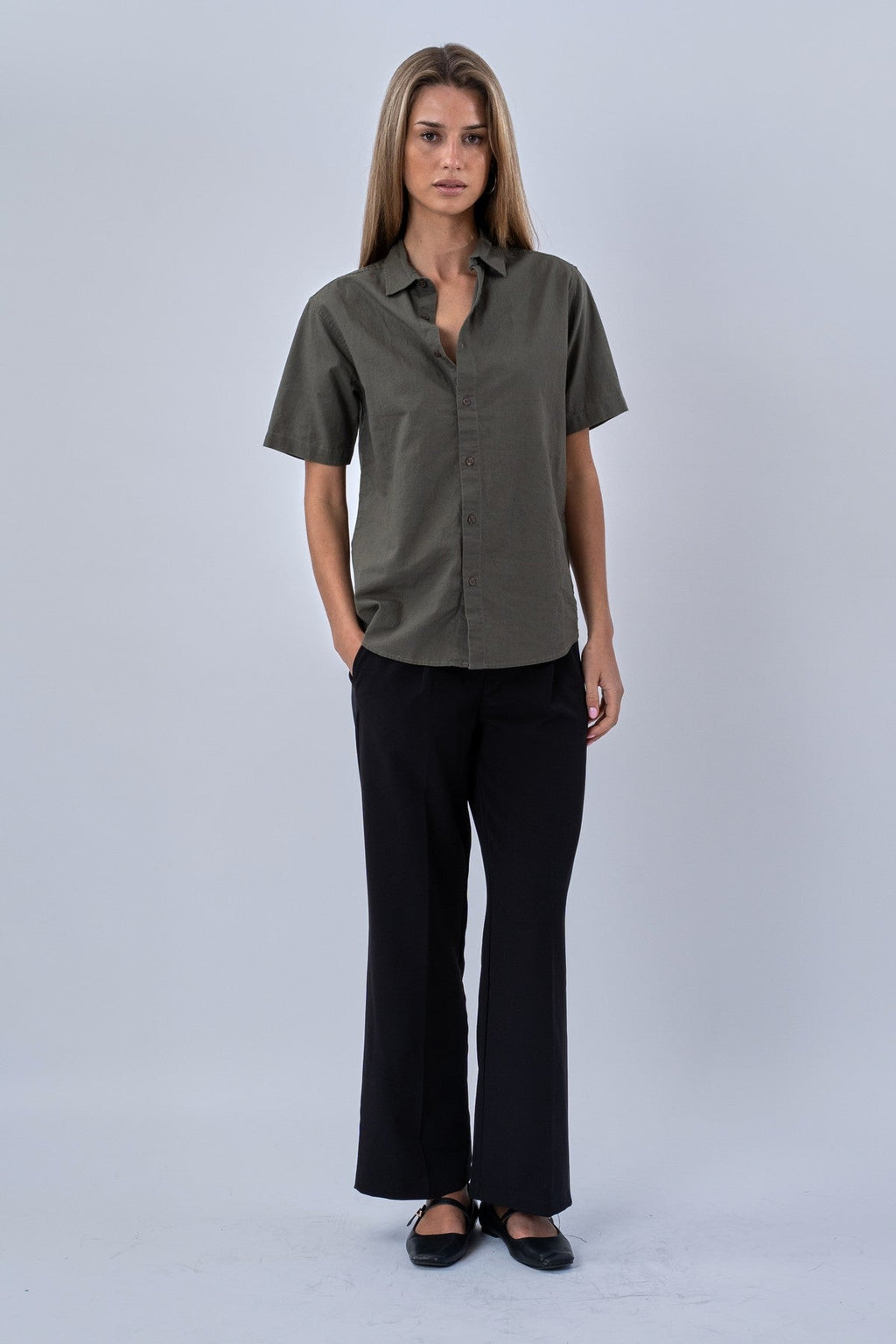 Short Sleeve Linen Shirt - Army