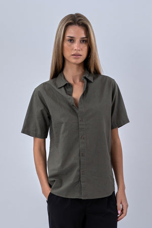 Short Sleeve Linen Shirt - Army