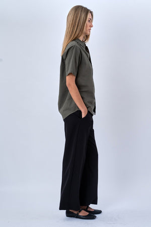 Short Sleeve Linen Shirt - Army