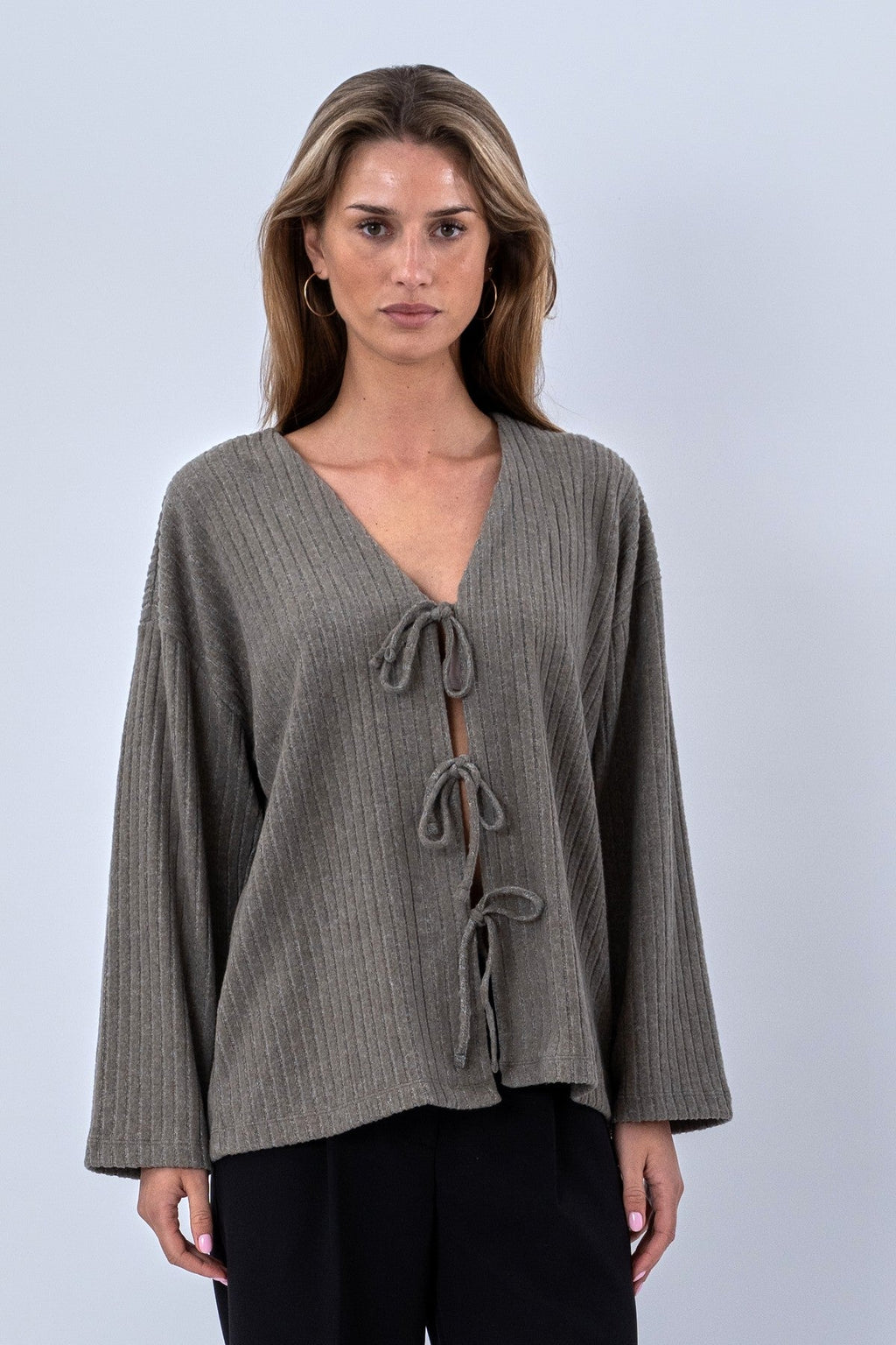 Ivy stropdas blouse gebreid - kaki