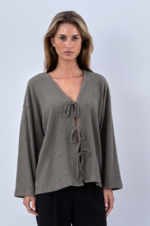 Ivy stropdas blouse gebreid - kaki
