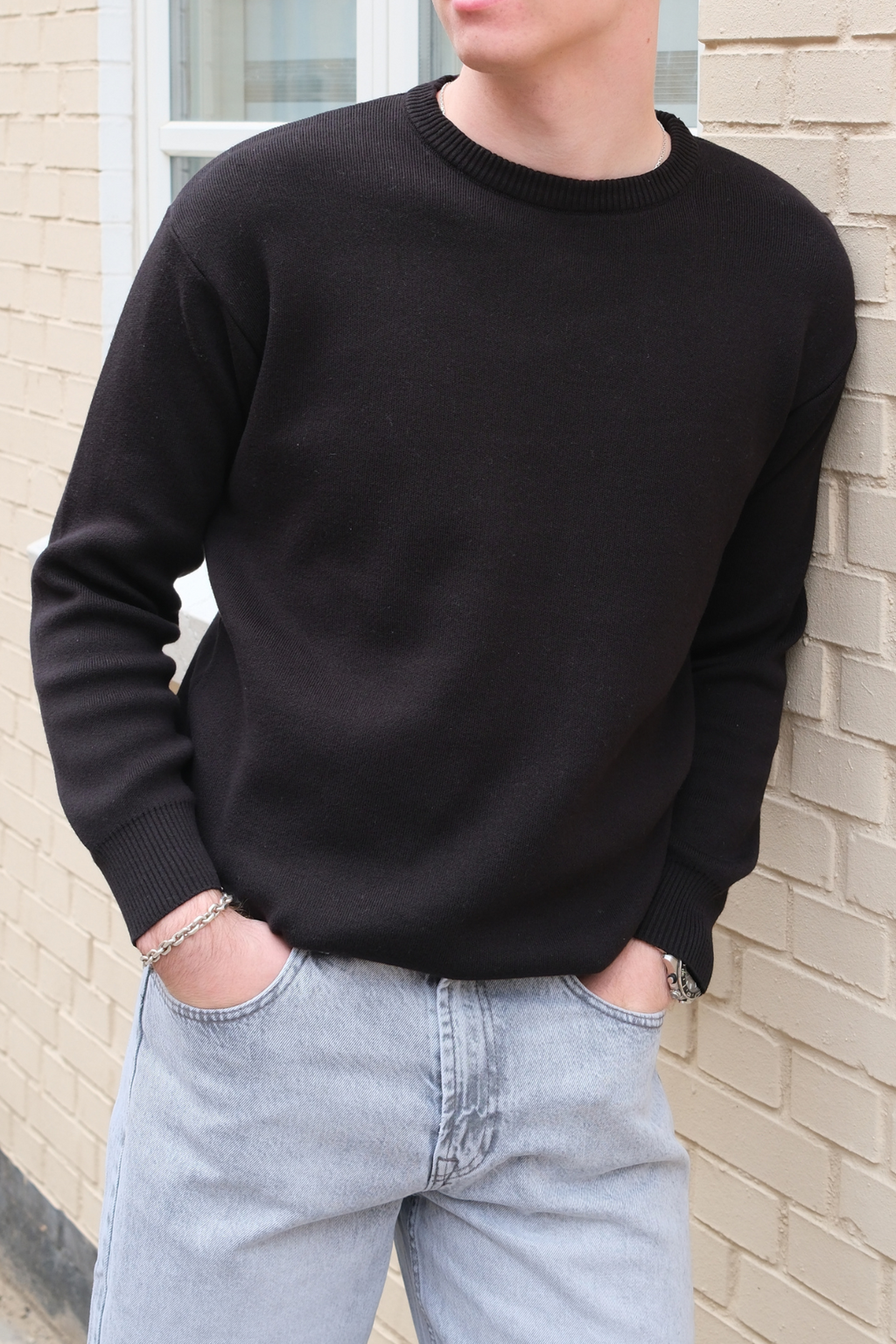 Crewneck Knit Sweater - zwart