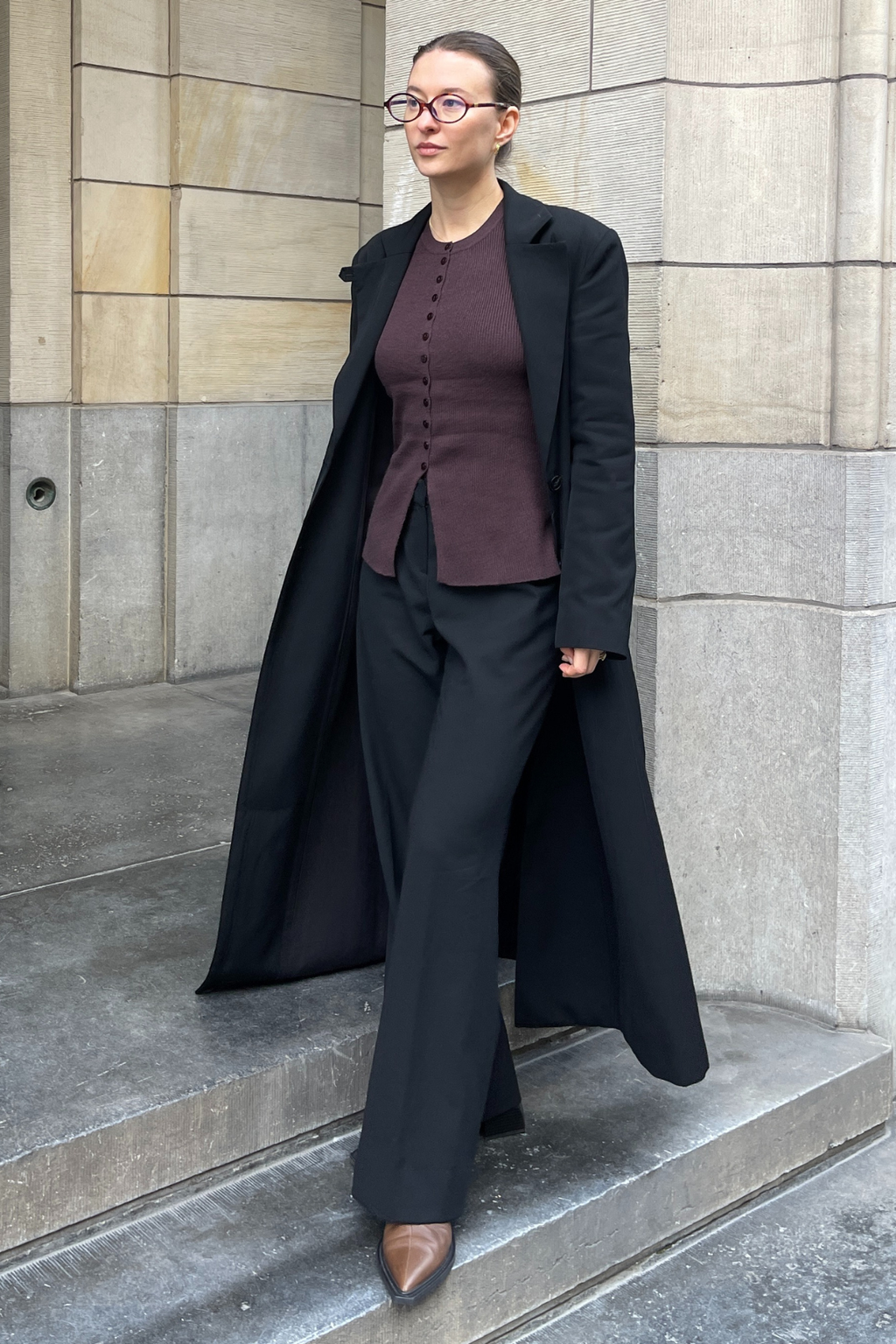 Ukino o -neck gebreide vest - chocoladeplum