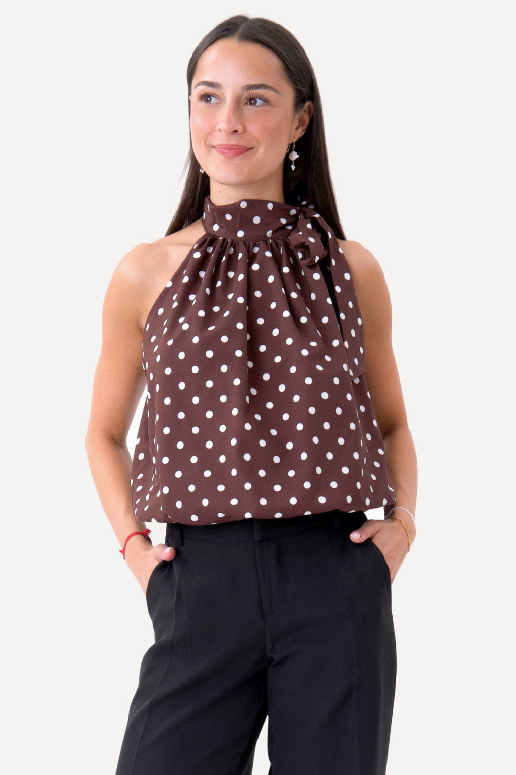 Wilma Top - Bruin/Witte Stippen