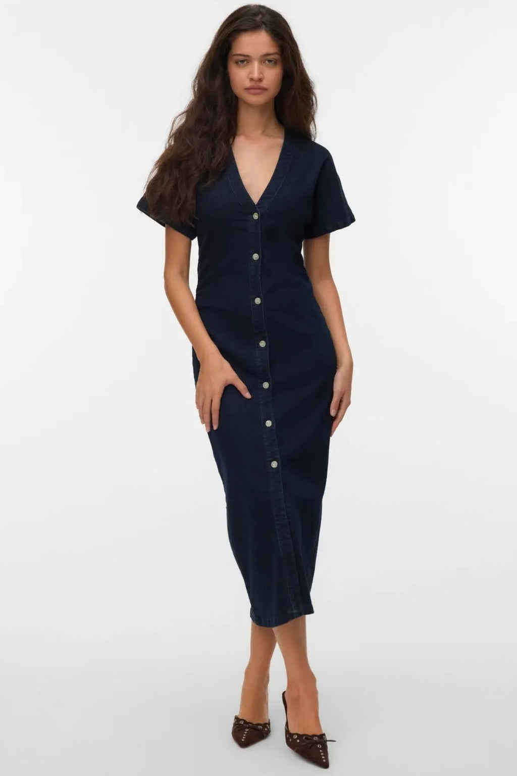 Sanni jurk met V-hals - donkerblauw denim