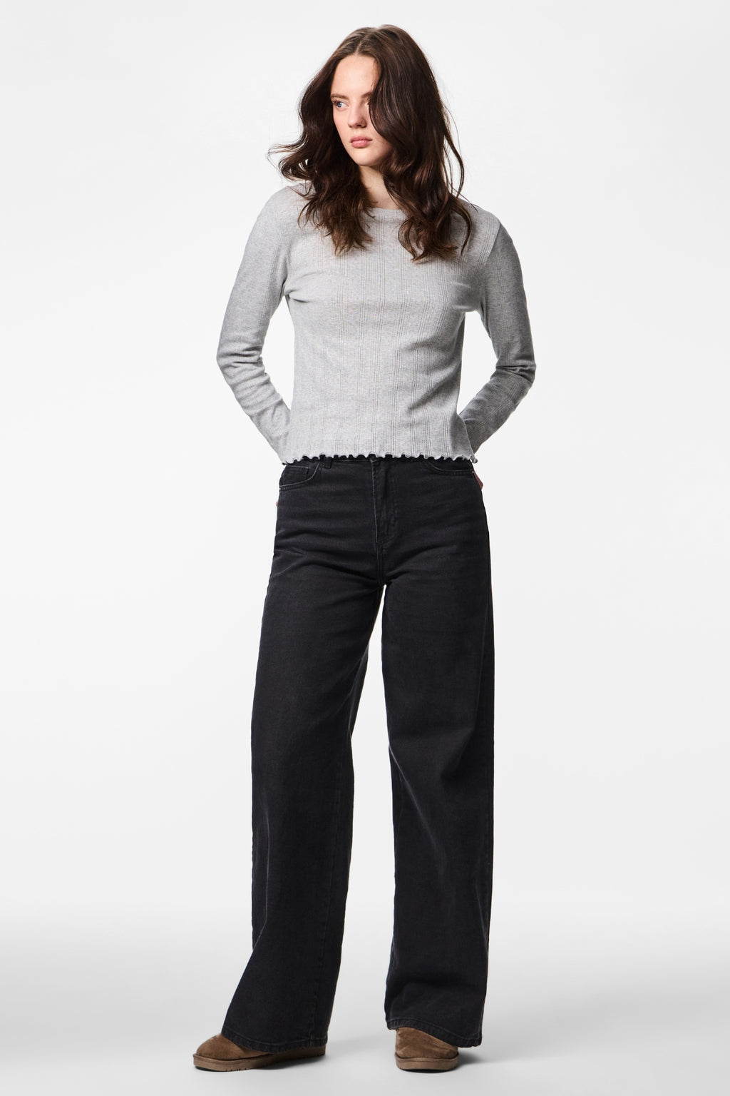 Marie O-hals top - lichtgrijs gemêleerd