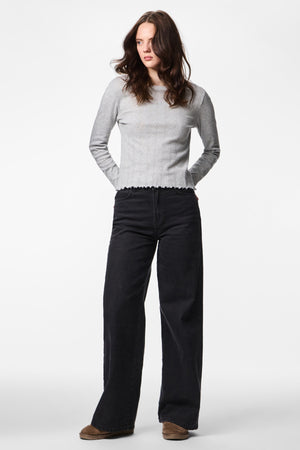 Marie O-hals top - lichtgrijs gemêleerd