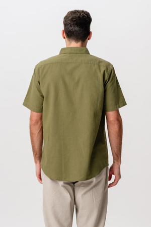 Short Sleeve Linen Shirt - Green