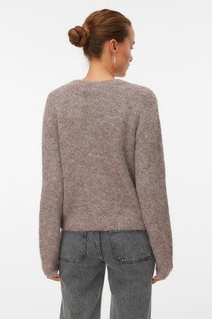 Novah O-Neck Button Cardi - Brown Lentil Melange