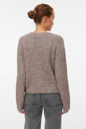 Novah O-hals Knoop Cardi - Bruine Linzen Melange