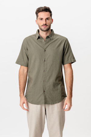 Short Sleeve Linen Shirt - Army