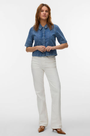 Dionne 2/4 Denim Overhemd - Medium Blauw Denim - Hart